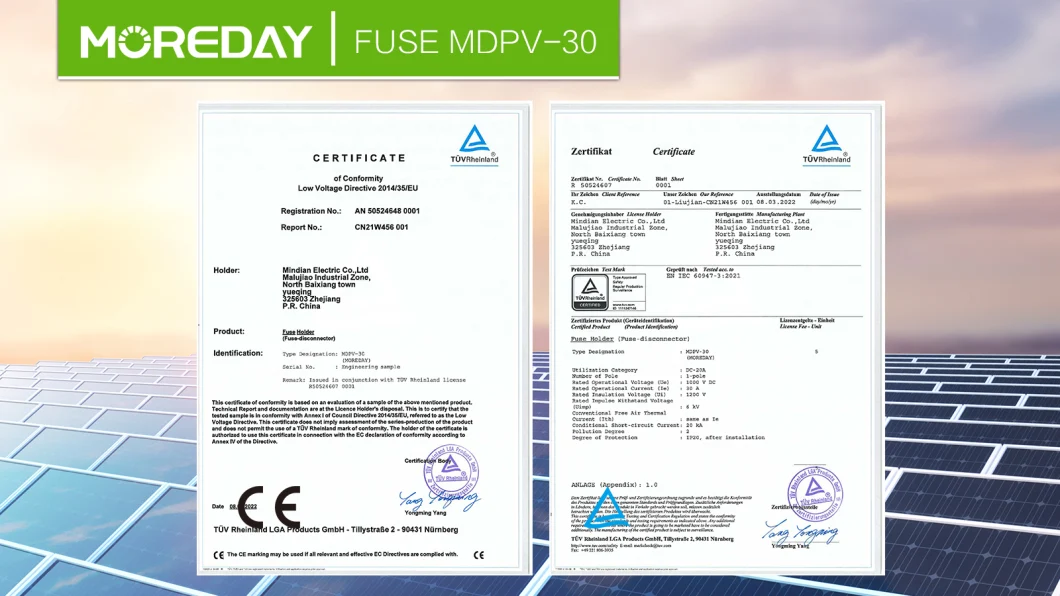 Moreday TUV CE IEC TUV Certification 14X85mm DC 1500V Fuse Box Holder Switch for Solar PV System